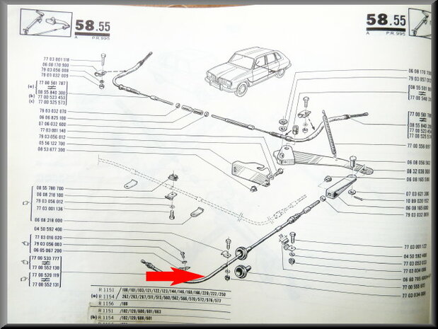 Câble de frein à main pour frein à main à droite du volant. Tous les types sauf R16 1150.