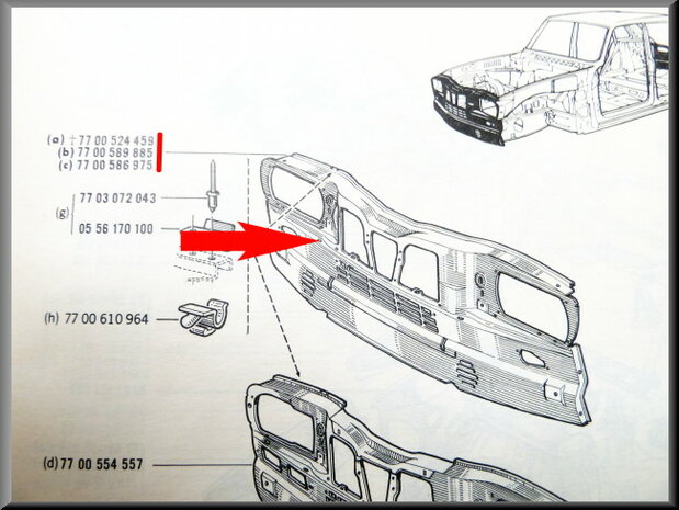 Face avant Renault 16 sauf R16 L-TS- TX.