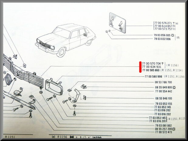 Radiator grill middle part R16 TX 1973-1975. 