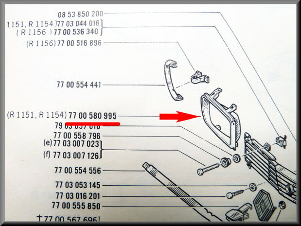 Koplamp frame rechts R16 TL en TS >1972 (plastic).