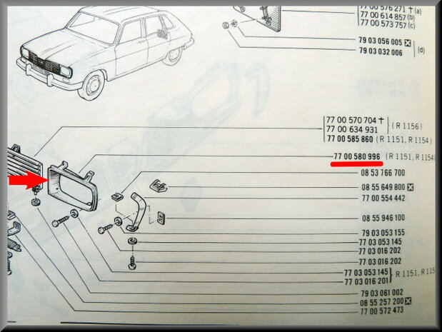 Headlight frame left R16 TL and TS >1972 (plastic).