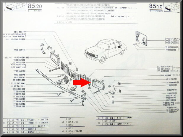 Koplamp frame links R16 TL en TS >1972 (plastic).