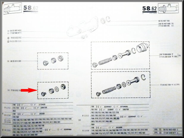 Revisieset hoofdremcilinder voor Renault 16 TL-TS (Bendix 19 mm). 