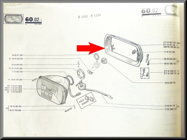 Headlight frame R16 (except R16 TX).