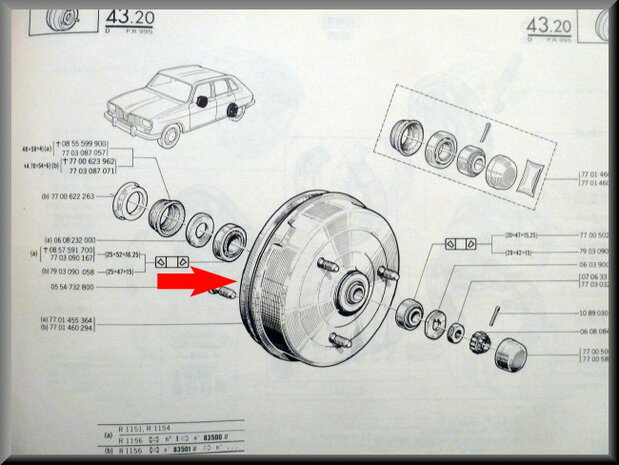 Tambour de frein R16 derniers types (Utilisé).