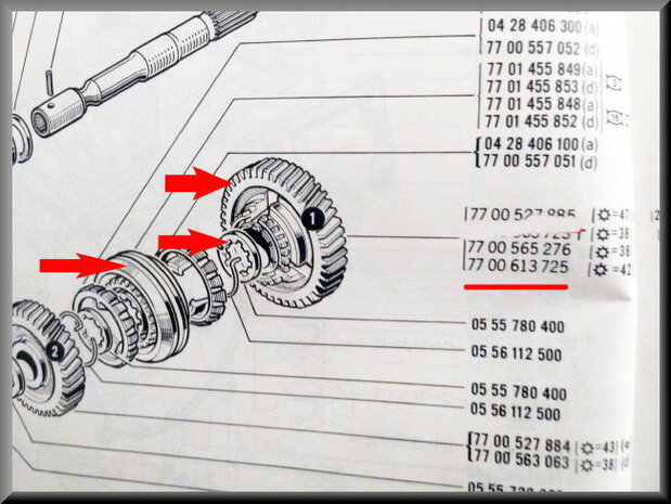 Tandwiel 1e versnelling met synchronisatienaaf (42 tanden).