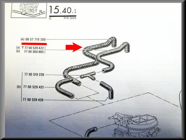 Cooling hose between water pump and carburetor R16 TS.