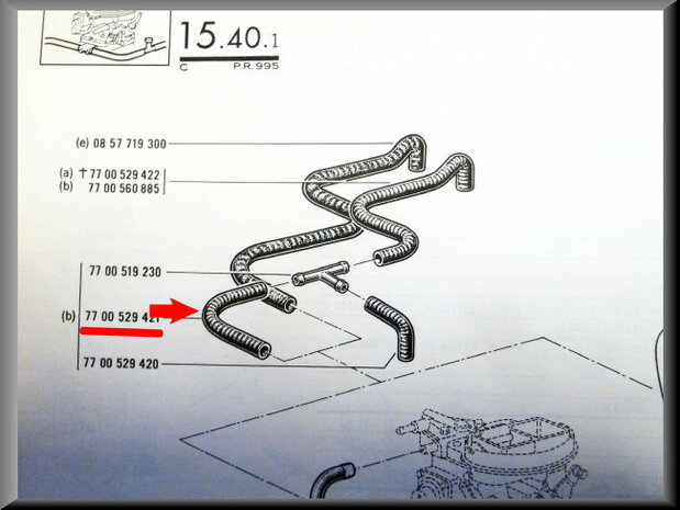 Cooling hose between water pump and carburetor R16 TX.