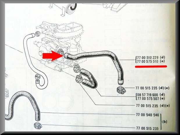 Cooling hose carburetor/ manifold R16 TX.